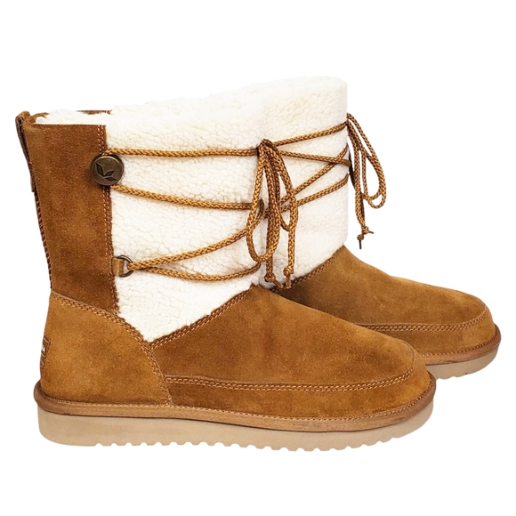 New Koolaburra Ugg michon short boots chesnut suede faux fur pull on lace winter - Picture 6 of 16